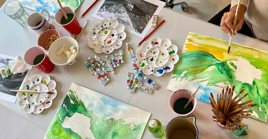 Bergen: paint Norwegian landscape with watercolor - Paint Your Fjord Scene at JM Atelier in Central Bergen