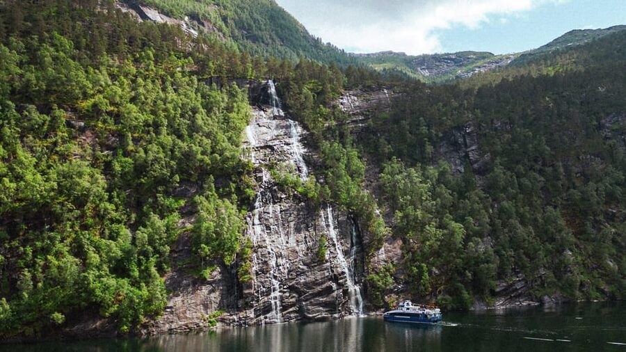 From Bergen: The Original Fjord Cruise to Mostraumen - The Waterfall Spray Moment: Up Close, Then Back to Warmth