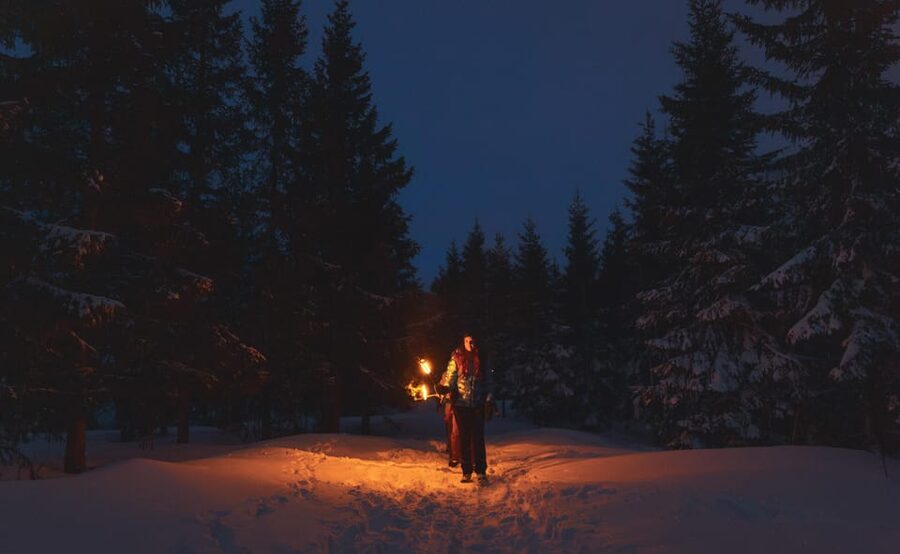 Oslo: Snowy Forest Torchlight Walk with Campfire - Frognerseteren photo stop and safety briefing with real winter rules