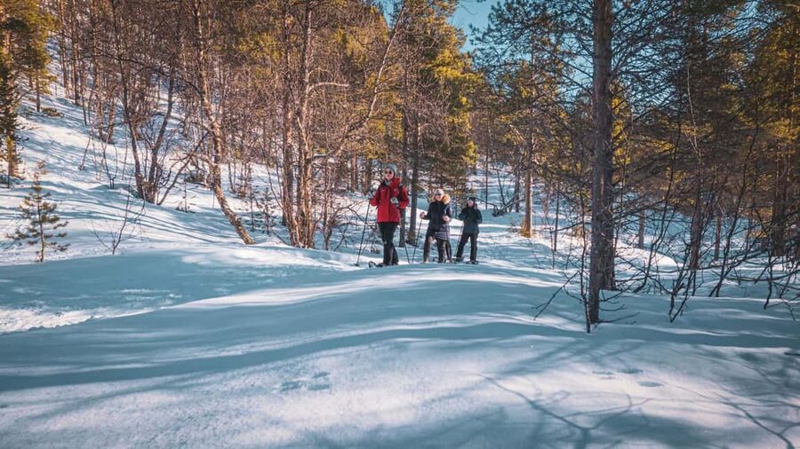 Snowshoeing Adventure to the Enchanting Frozen Waterfall - Walking Toward the Frozen Orvvosfossen Waterfall