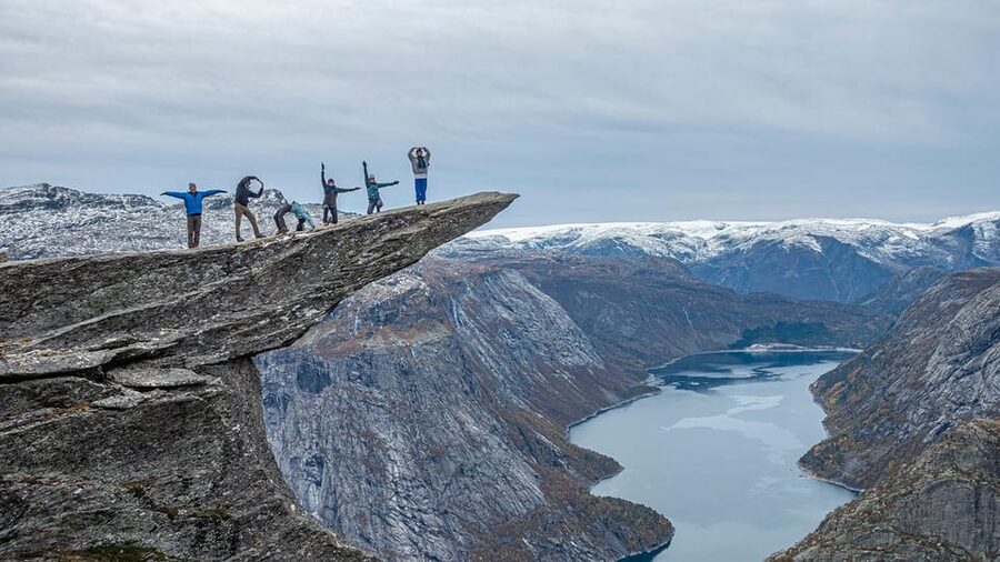 Trolltunga Autumn Hike Go Viking - The middle of the hike: Ringedalen valley, colors, snow, and a glacier view