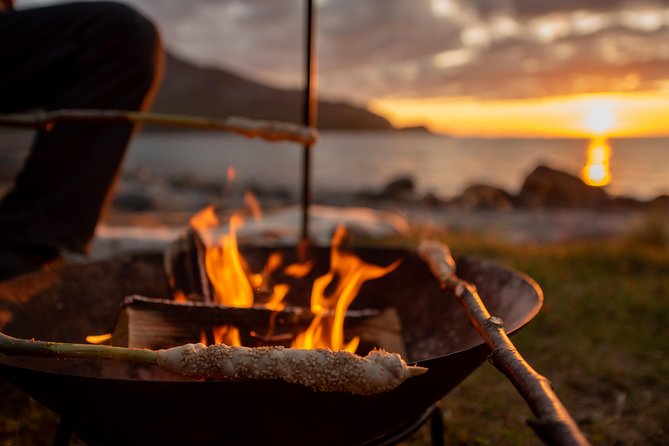 Tromsø: Midnight Sun with Campfire with Wandering Owl - The Grotfjord Beach Camp: Dinner by Bonfire and That Arctic Light